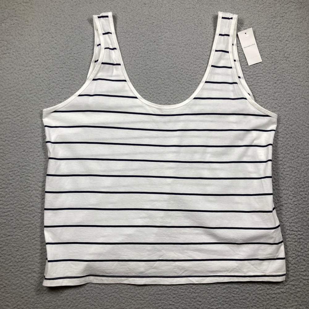 Abercrombie & Fitch Tank Top Womens XL White Black Striped A&F Essentials Cotton